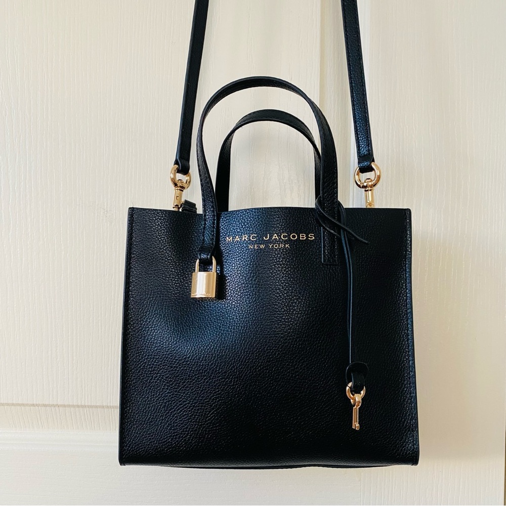 $350 Marc Jacobs Mini Grind Black Pebble Leather Tote/Crossbody Bag - Picture 3 of 16